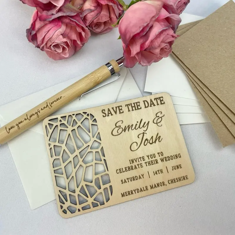 Personalised Wooden Save The Date Invitations with or without magnet