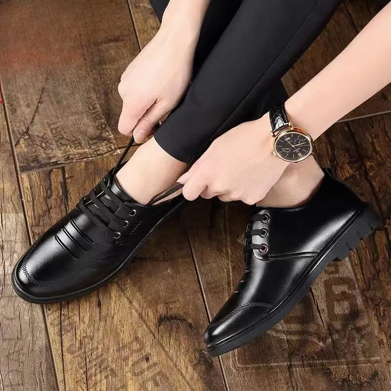 Men's leather shoes breathable men's shoes round head soft sole foreign trade casual shoes work shoes Footwear Boy 2