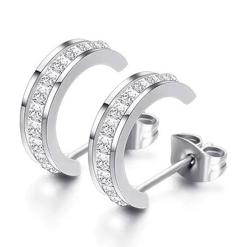 Camilla Silver & Diamond Hoop Earrings / Stainless Steel