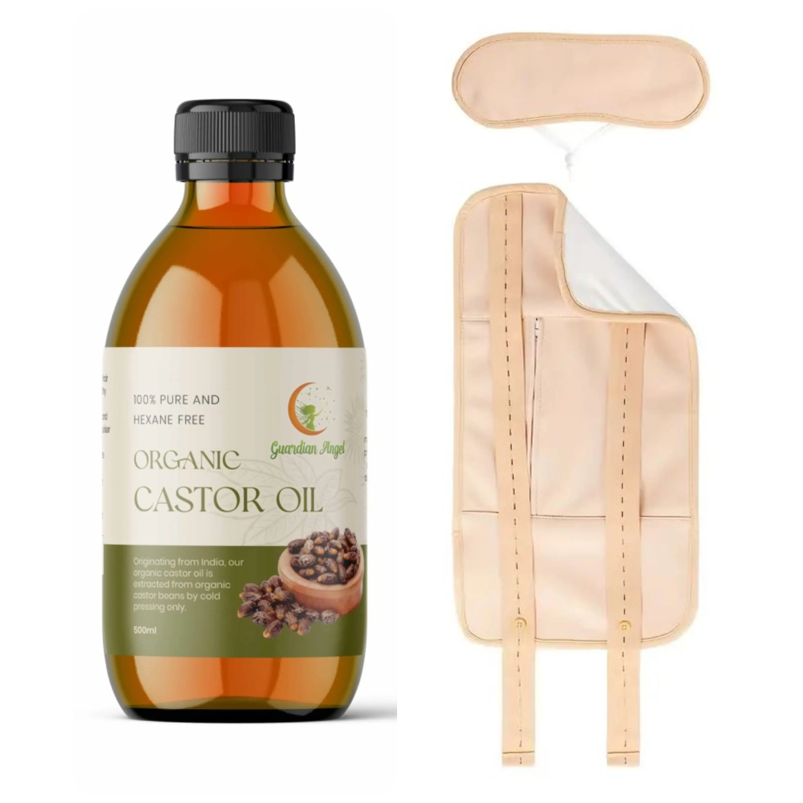 Organic Castor Oil 3 Piece Pack with Body & Neck Wraps Body Care Remedy Comfort Cosmetic Skin Care Skin Repair