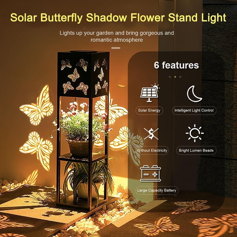 USB Dual-use Outdoor Indoor Garden Solar Light, 80.7 Cm High Outdoor Solar Light, Lawn 2-layer Flower Stand, Outdoor Standing Solar Light, Hollow Solar Garden Light 3