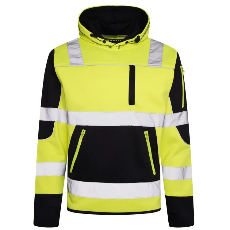 High Vis Pullover Hoodie - Yellow Navy and Orange Navy | Safety Work Hoodie | 4 Pockets, Reflective Tape, Comfortable & Durable for Outdoor Work & Construction