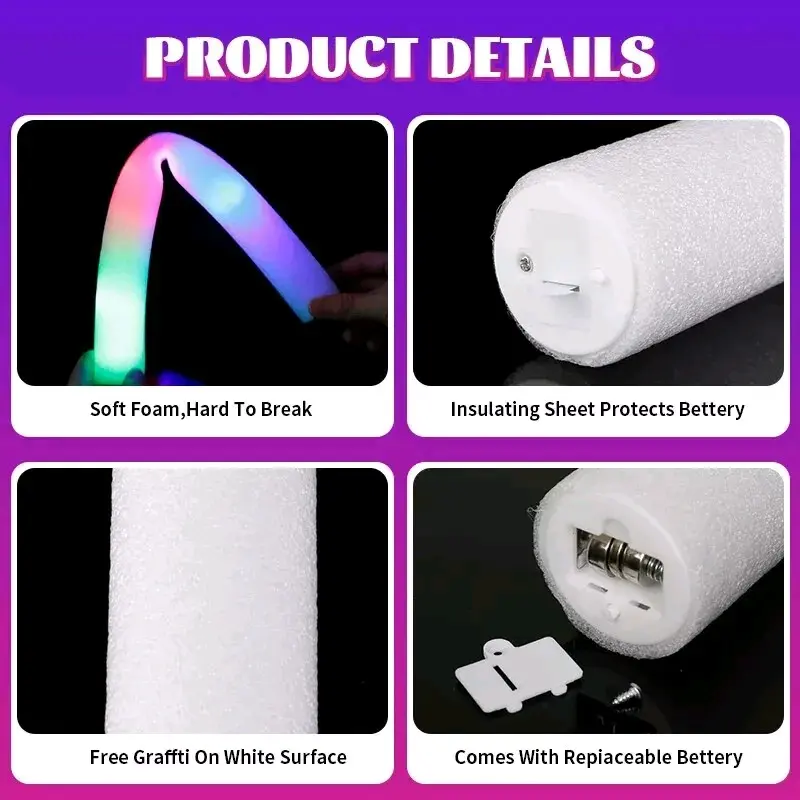 30 LED Foam Glow Sticks Party Wedding Flashing LED Light Stick Light-up Wand Party Decor Wedding Birthday Shows Concert LED Light 1