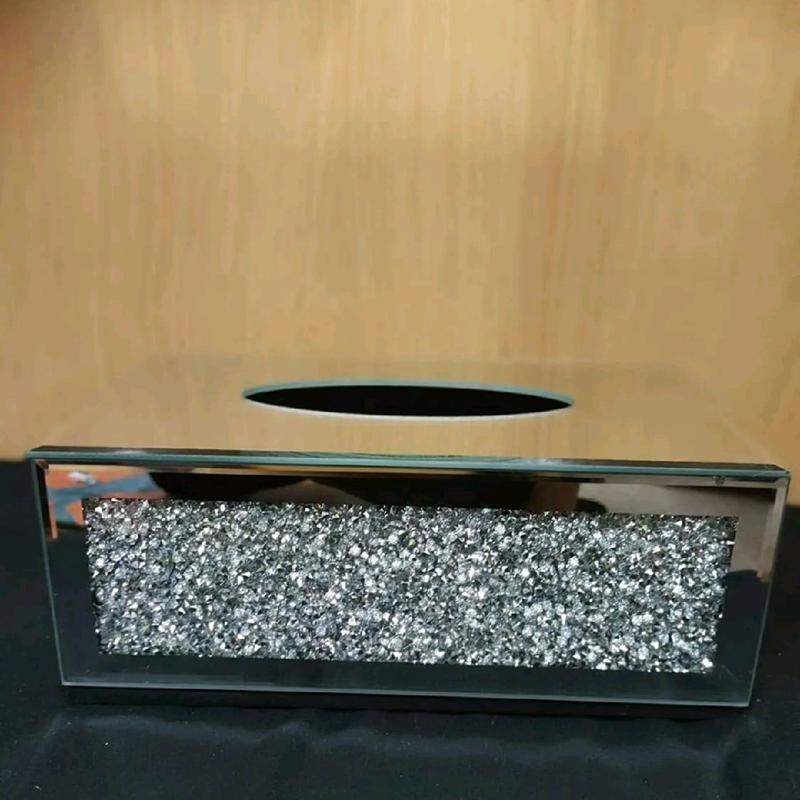 New Silver Crushed Crystal Diamond Tissue Box, Diamante Bling, Living Room UK 4