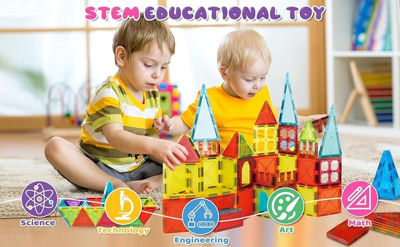 Product Introduction of Suebah 53PCS Magnetic Blocks & Tiles STEM Kit | Montessori Sensory Toys for 3-7 Year Olds | Easter Learning Gift for Kids (Thick Child-Safe Material) 4