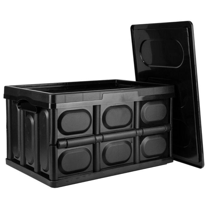 30L Black Storage Box with Lid Folding Stackable 30 Litre Lidded Plastic Organiser Cover 4