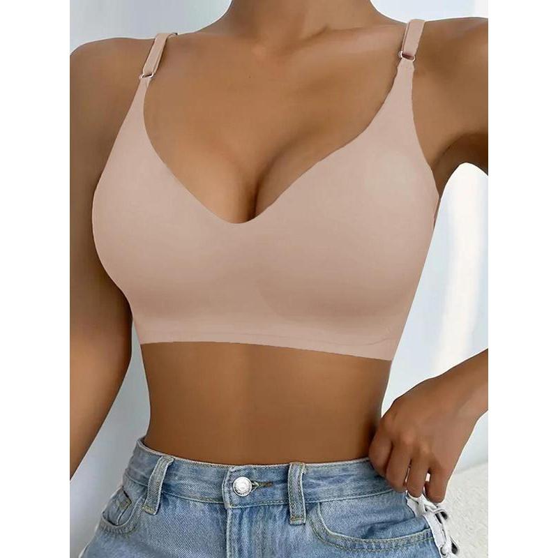 Women's Solid Color Adjustable Strap Padded Wireless Bra, Curvy Holiday Wear 2024, Soft Comfortable Breathable Seamless Push Up Lingerie Top, Lingerie for All Seasons, Summer Wear 2024 0