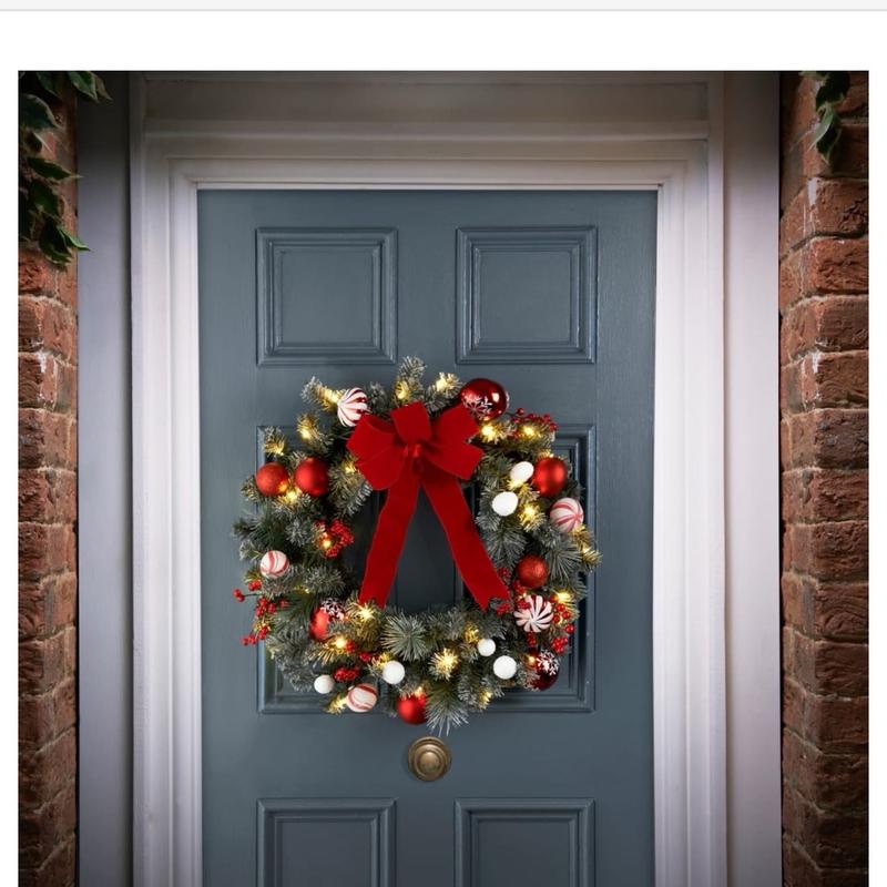 Pre Lit Candy Cane Wreath - Perfect for Holiday Decor - 70cm - Decoration 0