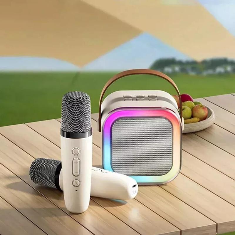 Portable Mini Bluetooth Wireless Karaoke Speaker with 2 Wireless Microphone Set ,Rechargeable HiFi Stereo Sound KTV Speaker, Mp3 Audio Adjustable RGB Colorful LED Light ,Musical Kids Toy, Birthday Gift for Boys and Girls, Valentine's Day Gift  , UK 4