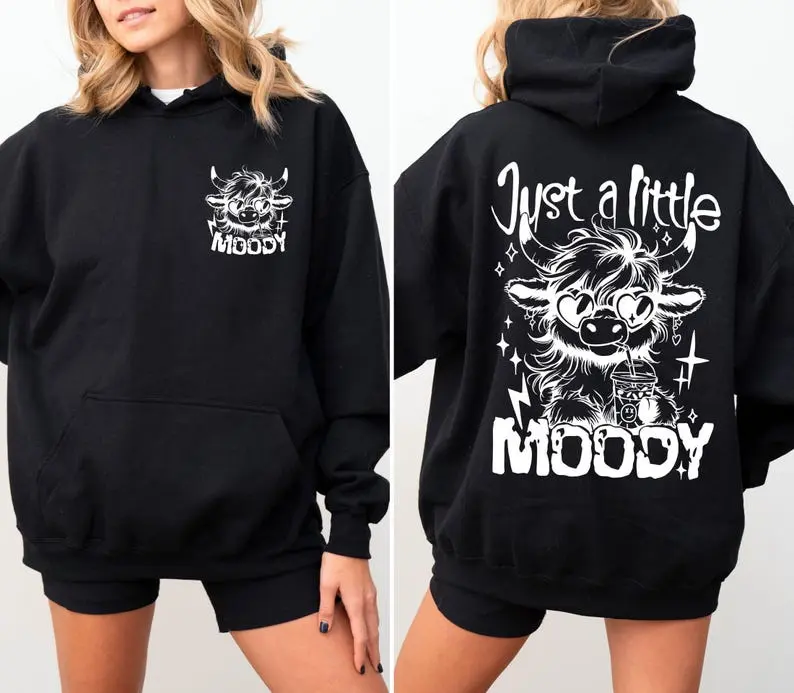 Just A Little Moody shirt, Sarcastic Snarky Western Cow shirt, Funny Heifer Highland Cow shirt, Funny Adult shirt,Iced Coffee Funny Cow