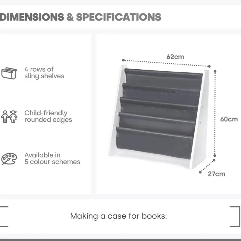 AVENZERS Children Kids Book Shelf Sling Storage Rack Organizer Bookcase Bookshelf Wooden Easy-to-Reach Storage for Books, Kids Book Rack Storage Bookshelf with Deep Sleeves 4