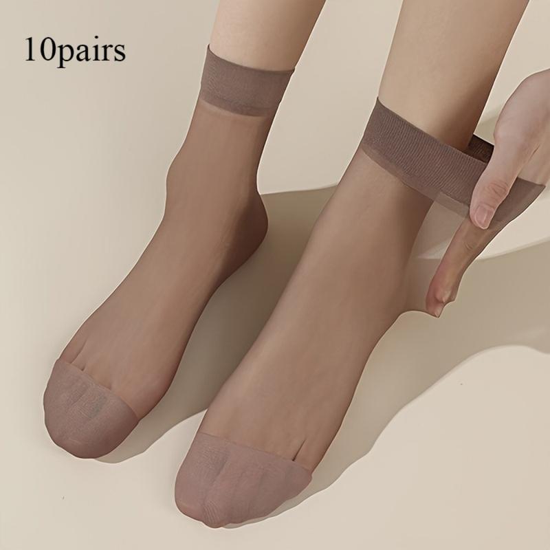 10 Pairs of Thin Stockings for Women, Steel Stockings Summer Thin and Transparent Short Socks, Women's Stockings and Stockings Sweat-absorbent and Breathable 8