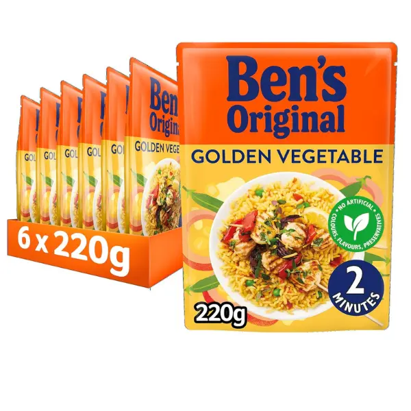 Ben's Original Golden Vegetable Microwave Rice - 6 Pack, 220g Pouches, Vegetarian, Quick & Easy Meal