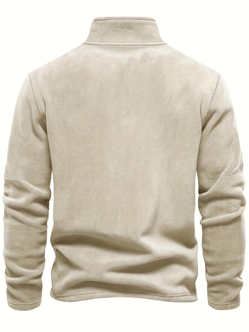 Product Introduction of Autumn & Winter Men's Fleece Henley Shirt, Stand Collar Half Zip Long Sleeve Pullover Top, Male's Classic Fashion, Outdoor Cloth 21