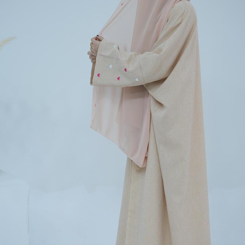 HASASERIES HS0998 2pcs Set Heart Embroidered Cardigan Robe and Love Hijab party  abaya abaya  women 1
