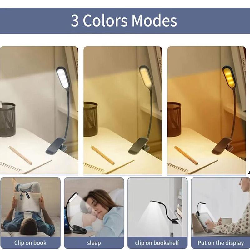 10LED Rechargeable Book LED Clip-on Reading Light 3 Color Temperature USB Lamp. 4