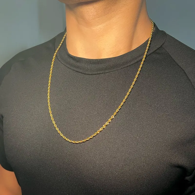 Classic Gold Rope Chain Necklace, 18”-24”, 45cm-60cm Length, 3mm Thickness, Stainless Steel 18 Inch, Boys Layering Chains 5