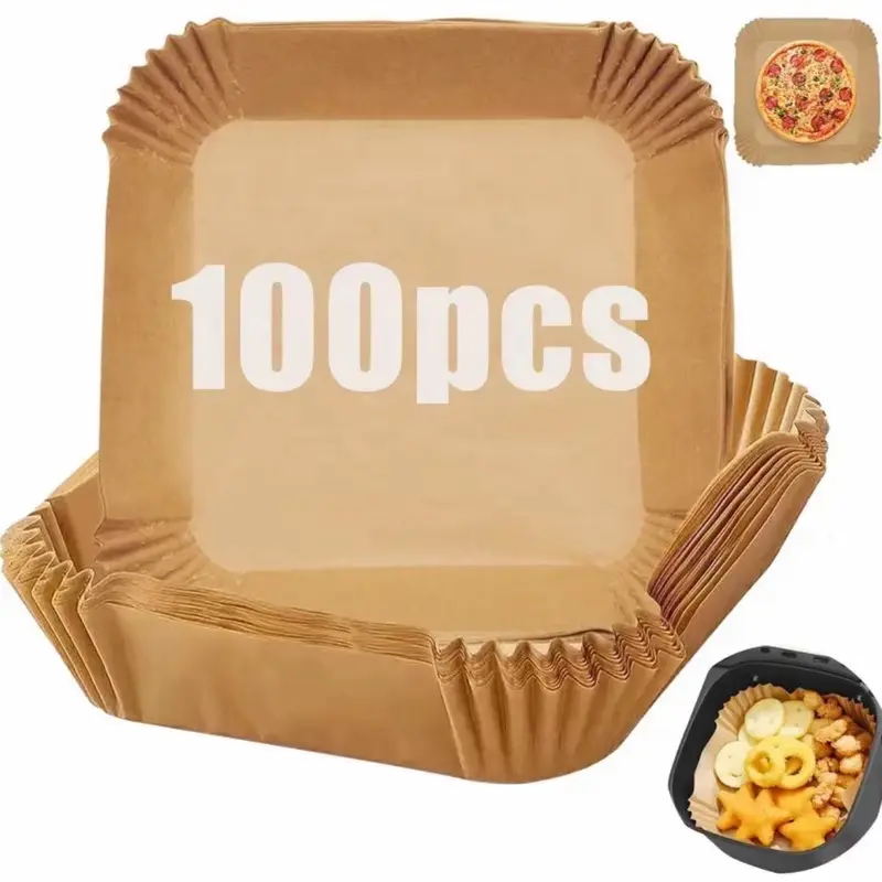 100pcs and 50pcs Disposable Parchment Paper Liners for Reusable Air Fryers | Easy Clean-Up, Non-Stick, Eco-Friendly | Air Fryer Accessories Bakeware Utensils Set Square Waterproof 1