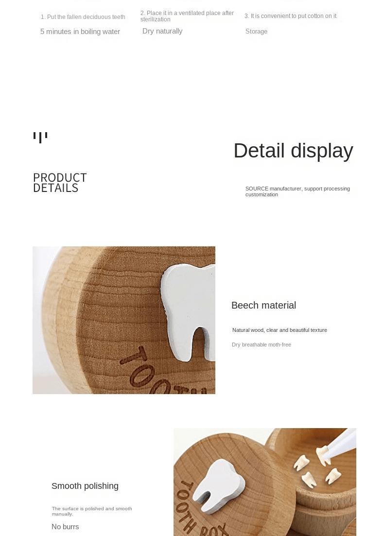 Product Introduction of 1PC Modern Minimalist Baby Teeth Box For Boys And Girls, Children's Teeth Collection Commemorative Box, Fetal Hair And Umbilical Cord Preservation Wooden Box Baby Shower Family Decorations Gifts 8