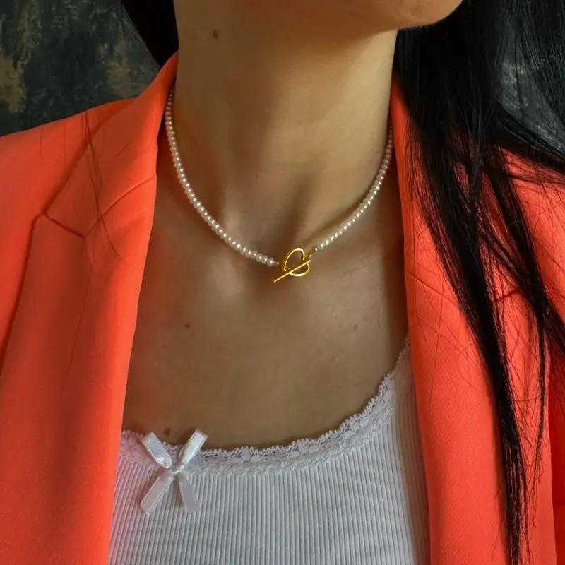 Freshwater real pearls choker necklace with sterling silver heart toggle clasp, Natural pearls custom layering  choker, Gift for mother, friend 6