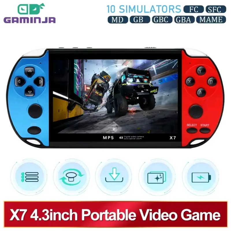 GAMINJA X7 4.3inch Handheld Game Console IPS Screen Video Game Player HD Game Console Built-in 10000 Games For GBA GBC NES GBC retro 0