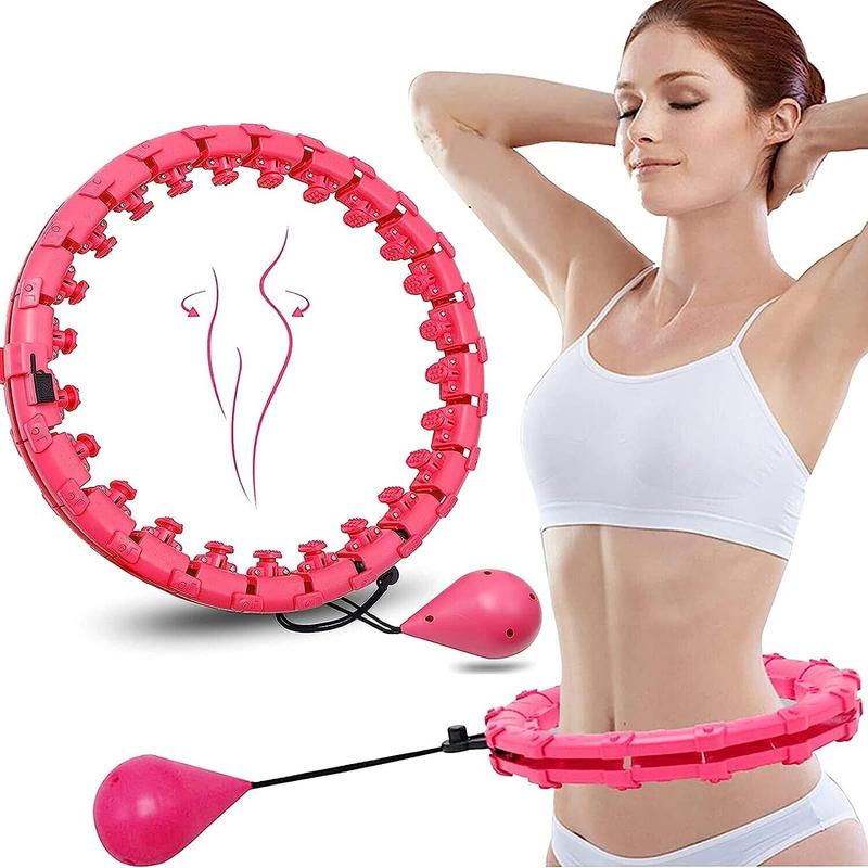 Weighted Smart Hula Ring Hoops, Exercising Non-Falling Hoola Hoops for Adults , Fitness Weight Loss Massage With 360° Auto-Spinning Ball, Adjustable Size 24 Detachable Knots,Thin Waist Exercise 1