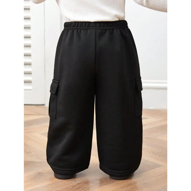 Casual Korean Style Patch Pocket Loose Straight Knit Sweatpants, For Baby Boy/Baby Girl 1