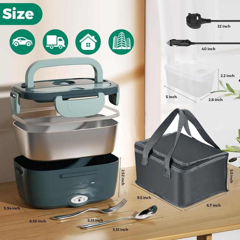 Electric Thermal Heated Lunch Box with Compartments for Fruits, 3-in-1 Lunch Bag for Adults, Car and Office, Tableware 5