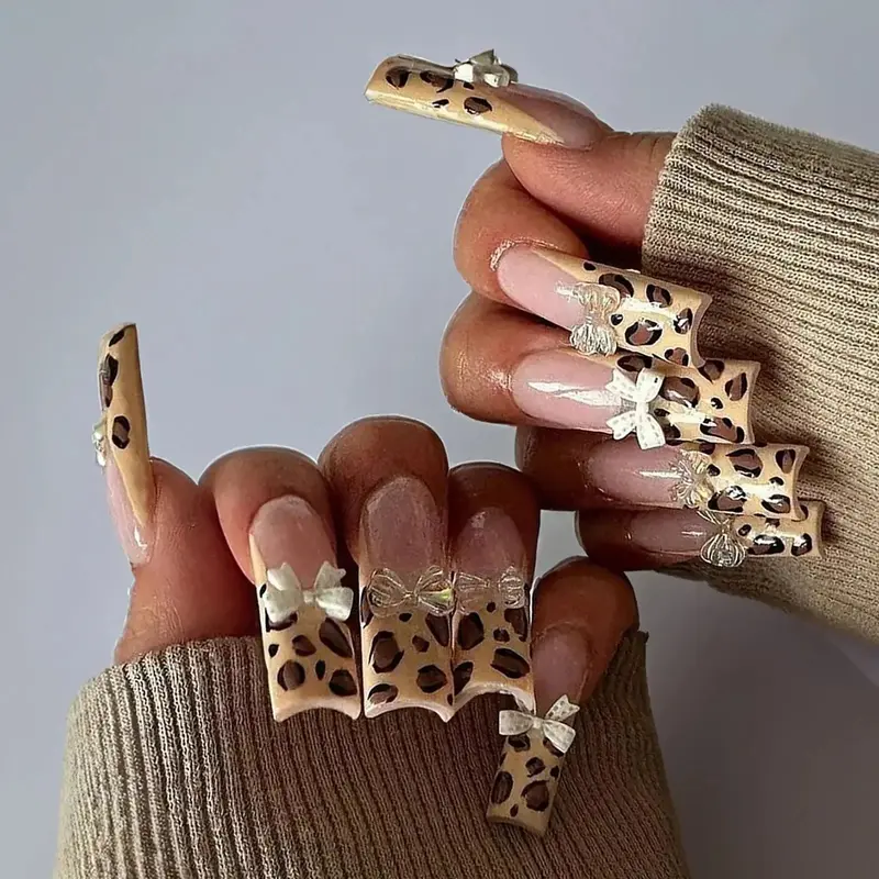Pink French Style 3D Bowknot Press-On Nails Default 8