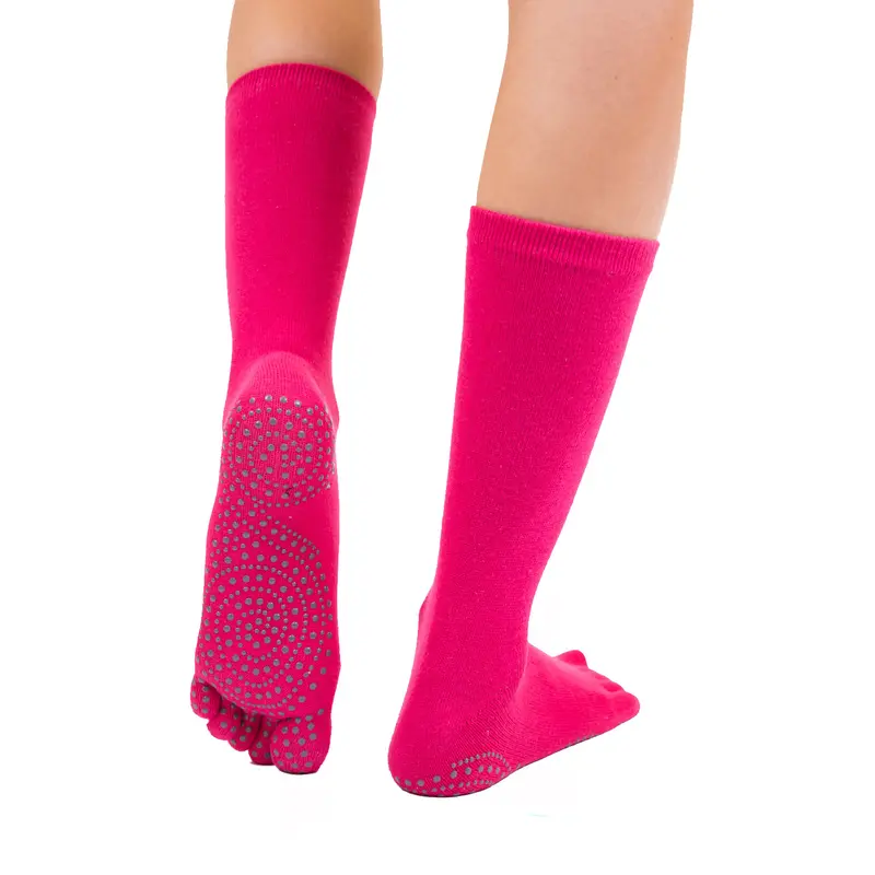 TOEOTE Mid-Calf Cotton Toe Socks for Yoga & Pilates with Anti-Slip Sole - Unisex 5