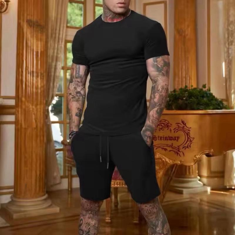 Men’s Shorts and T-Shirt Set in Over 12 Colours - Available in Multiple Colors -  Streetwear Tshirt Summer Basic Comfort, Top Breathable Clothing Fabric Menswear Outfit Day Loose Minimalist Comfortable Lightweight Outdoor Style Suit Womenswear Crewneck 4
