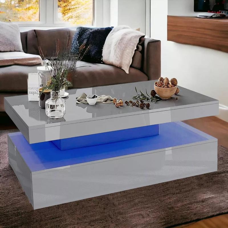 White High Gloss Coffee Table with LED RGB Lights, 2 Drawer Storage - Rectangle Sofa Side Table for Living Room/Home Office Furniture coffeetable ex display coffeetable smart  coffee coffee  tables 2