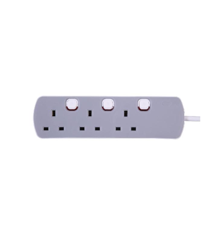 PRO ELEC (Pack of 2) Gray Electronic Extension Lead with 3 Gang 1 Metre Cable & 3 Pin Socket for Home, Office, Kitchen - Wall Mountable & Multi Socket Mains Strip 4