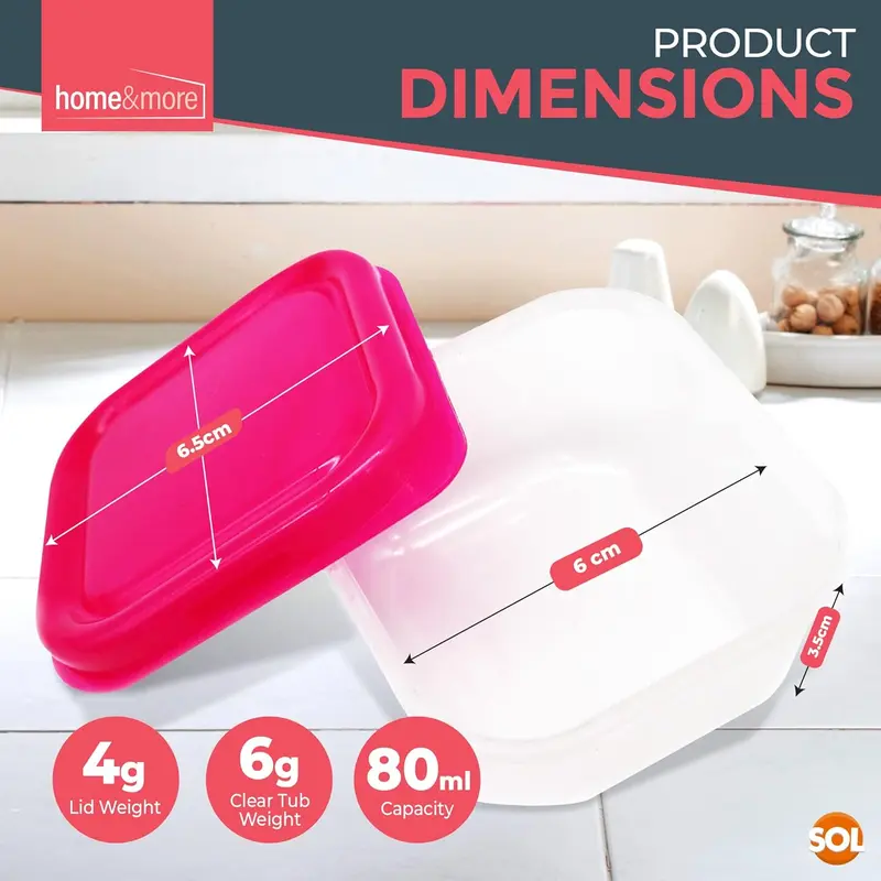 12 Small Plastic Containers with Lids 80ml, Stackable Small Food Containers W6 x D6 x H4 cm, Airtight Colourful Small Storage Containers, Kitchen Storage Small Tubs with Lids Set 4