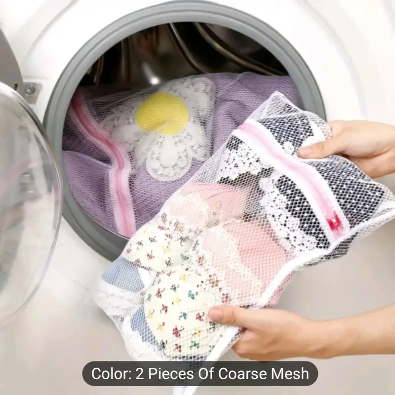2pcs Laundry Bag Set, Thick Mesh Storage Bag, Protective Washing Bag, Polyester Mesh Zipper Bag - Handheld, Accessories Cloth laundry  set bra  washing 2
