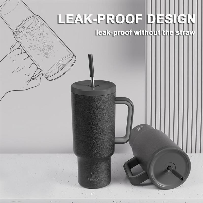 【Meoky】40oz Classic Straw Handle Cup, Multi-grid Ice Cube Mold, Leak-proof Cup Lid, Silicone Handle, Non-slip Noise Reduction Pad At The Bottom, Stainless Steel Thermos Cup, Wide Mouth and Narrow Bottom for Easy Cleaning and Car Loading 4