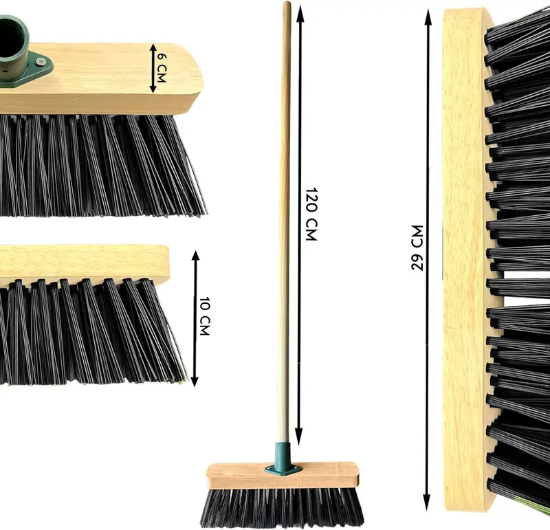 12” Broom Outdoor Yard Broom Sweeping Brush Strong PVC Bristles with Wooden Handle Garden Brooms for Cleaning Patio Yards Driveways Warehouse and Garage Bamboo Kitchen Lightweight Comfortable 1