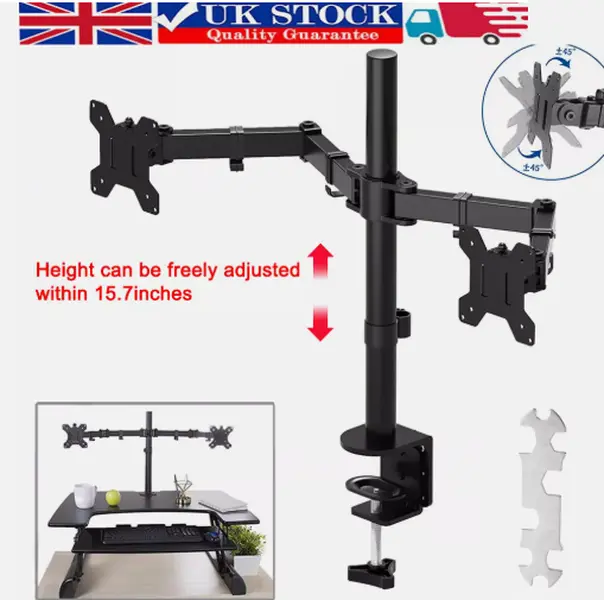 13"- 32" Double Dual Display Computer Screen Monitor Arm Mount Desk Stand LED CC