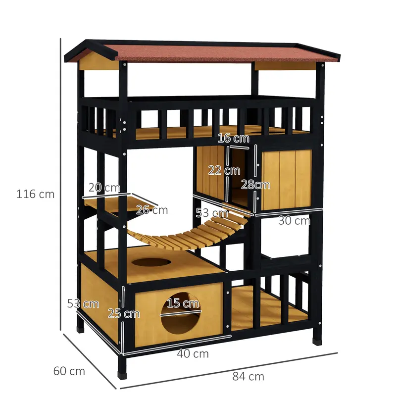 PawHut Cat House Wooden Cat Shelter Outdoor Cat House, 4 Tier Feral w/ Suspension Bridge, Balcony, Escape Doors, Water-Resistant Roof, for 1-2 Cats 5