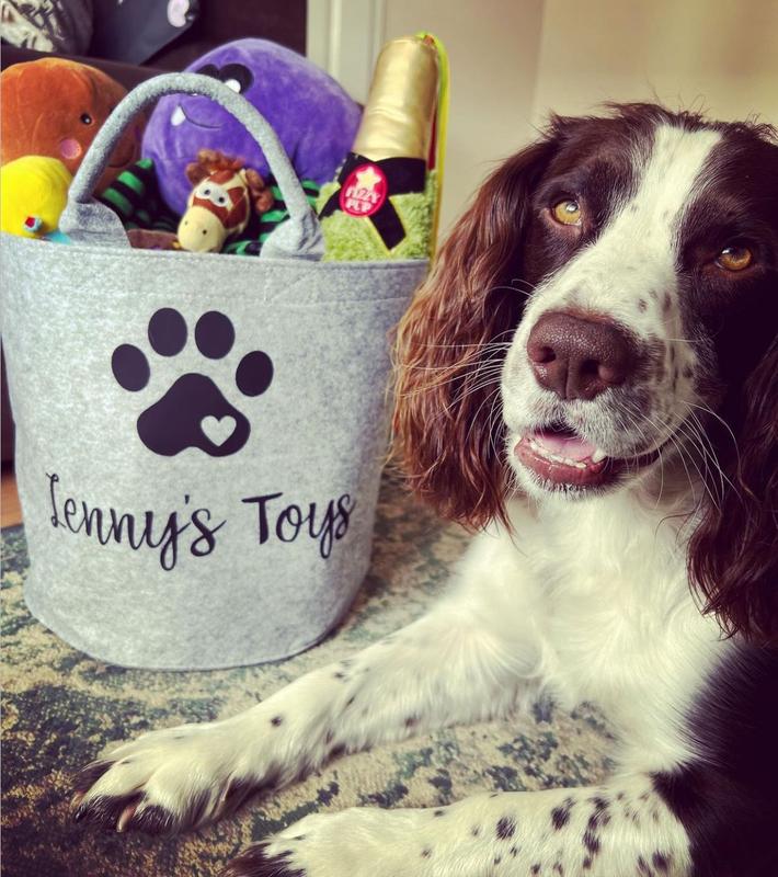 Personalised Dog Toy Basket Organiser - Felt - Grey or Beige Sand - Toy Box - Add your pet's name Gift 4