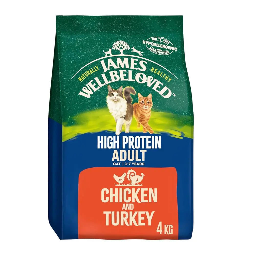 James Wellbeloved Adult High Protein Chicken and Turkey 4 kg Bag, Hypoallergenic Dry Cat Food Best Food Cats