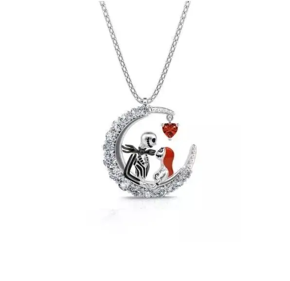 Love Always Red Heart Necklace Gift for Fans of The Nightmare Before Christmas - Jack & Sally 4