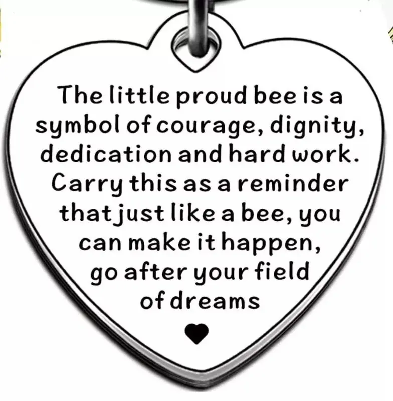 BEE HAPPY Keyring for Women. Engraved Double Sided. Perfect Heart Gift. 3