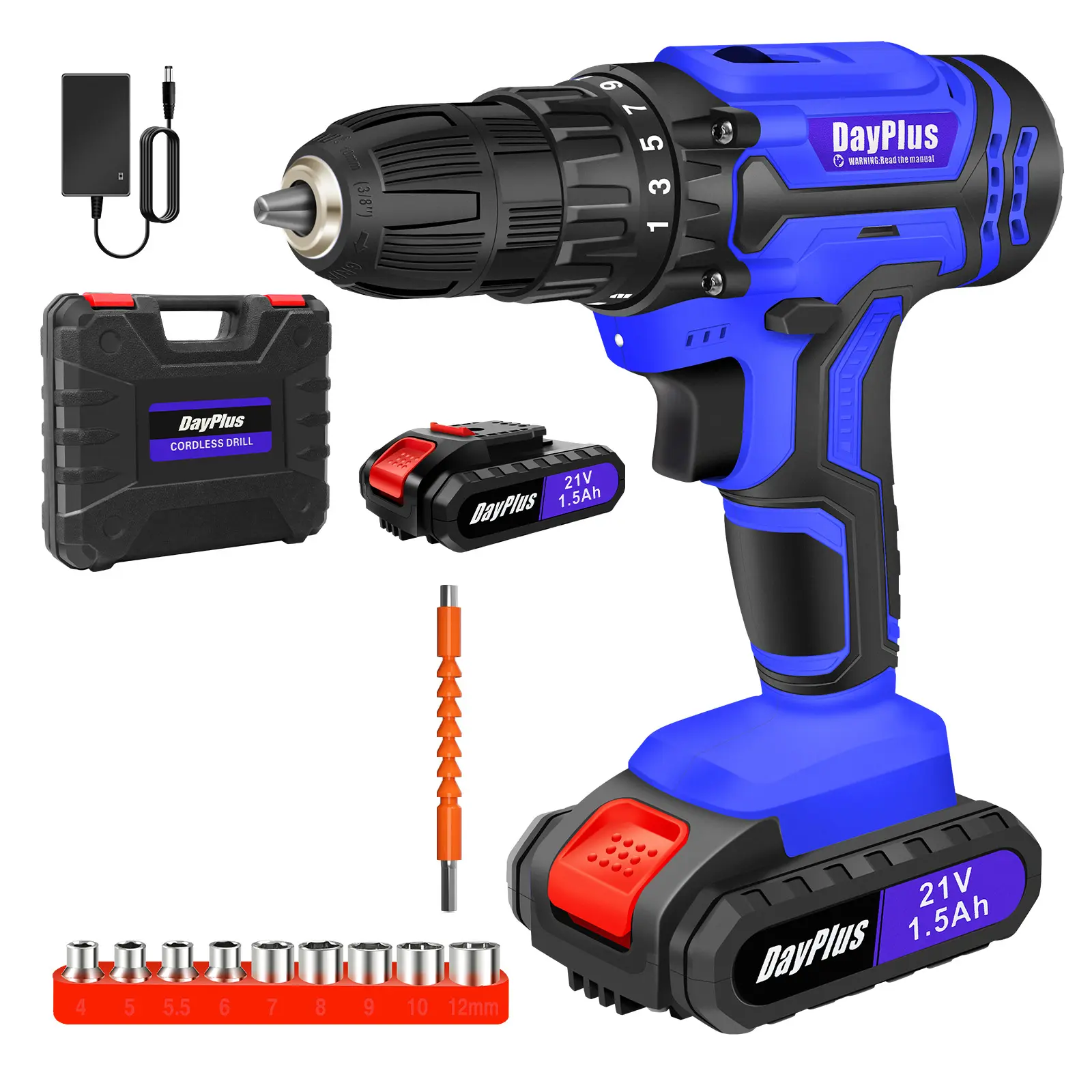 21V Cordless Drill, 3/8'' Electric Drill Set,45Nm Cordless Combi Drill with 25+1 Torque Setting,1500mAh LI-ion Battery,29PCS Accessories,2 Variable Speed, LED Work Light, For Home and Garden DIY Project Kit