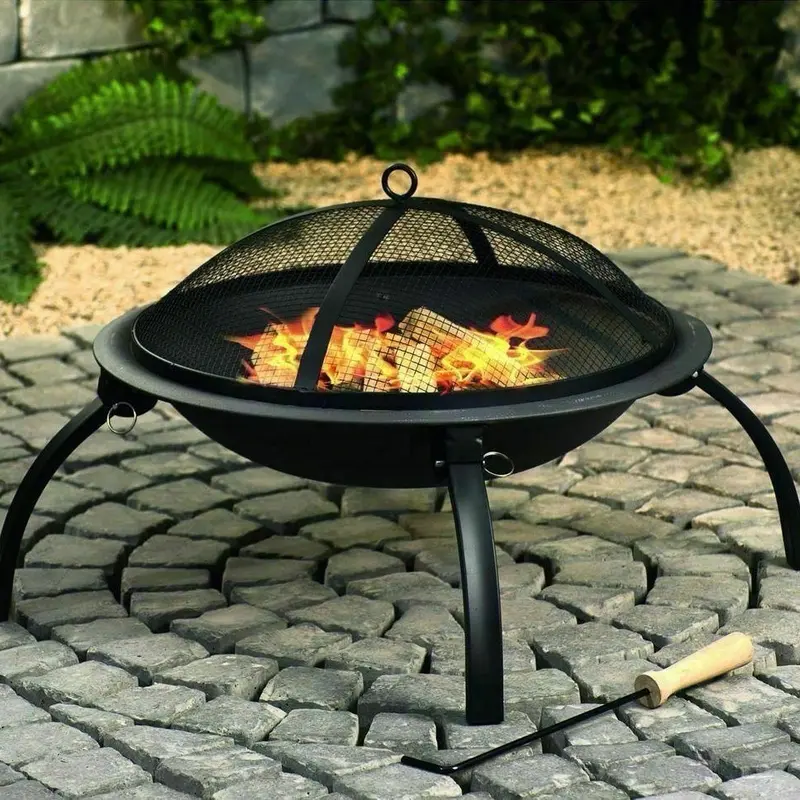 55cm Garden Fire Pit with Grill and Foldable Legs - Perfect for BBQ and Outdoor Cooking 0