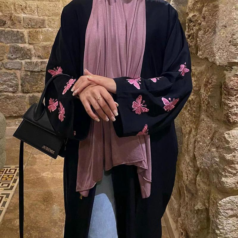 HASASERIES HS1040 Butterfly Embroidered Elegant Cardigan Robe plain elegant solid casual 1