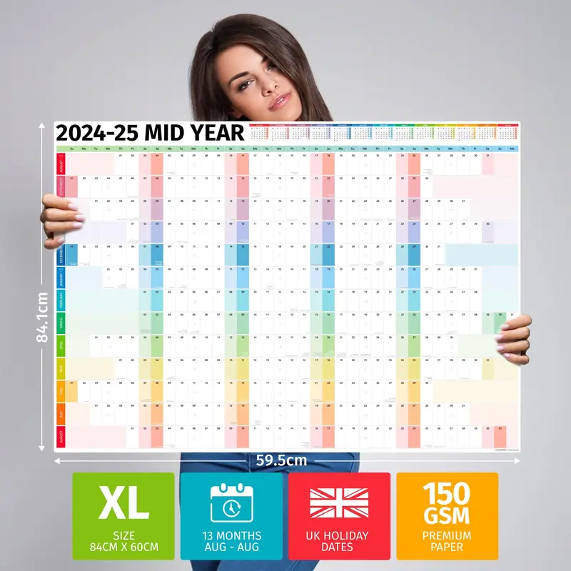 Hambli Academic Wall Planner 2023-2024 – Extra Large 91 x 64cm Mid Year Planner Wall Calendar – 23/24 School Planner For Teacher, Office, University Essentials – Folded Rows Edition 1