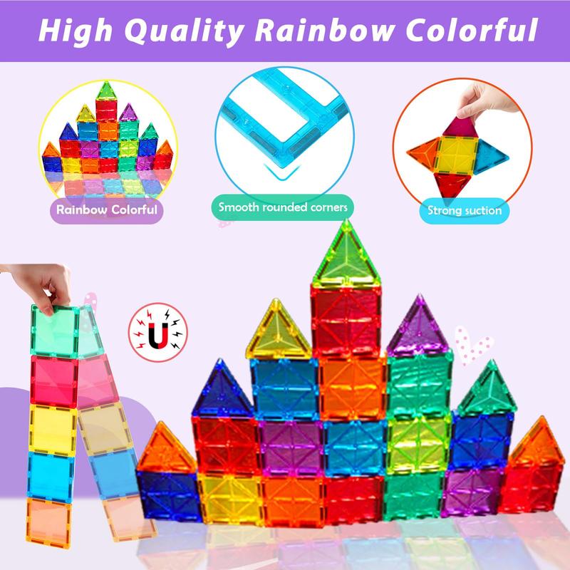Magnetic Tiles Toys Ages 3-8 Boys Girls Gift Kids Magnetic Building Blocks Set Toys for Toddlers Creativity Gifts Toys for 3 4 5 6 7 8+ Year Old Girls Boys Christmas Birthday-34pcs 1