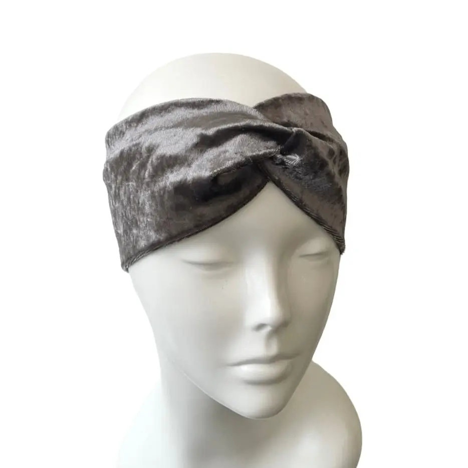 Headband - Silver Velvet Twisted Headband, Handmade Soft Velvet Fashion Hair Band for Women