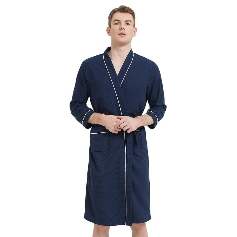 2025 Spring and Autumn New Pajamas Three-Quarter Sleeve Waffle Bathrobe Men's Plus Size Loungewear Sleepwear 2